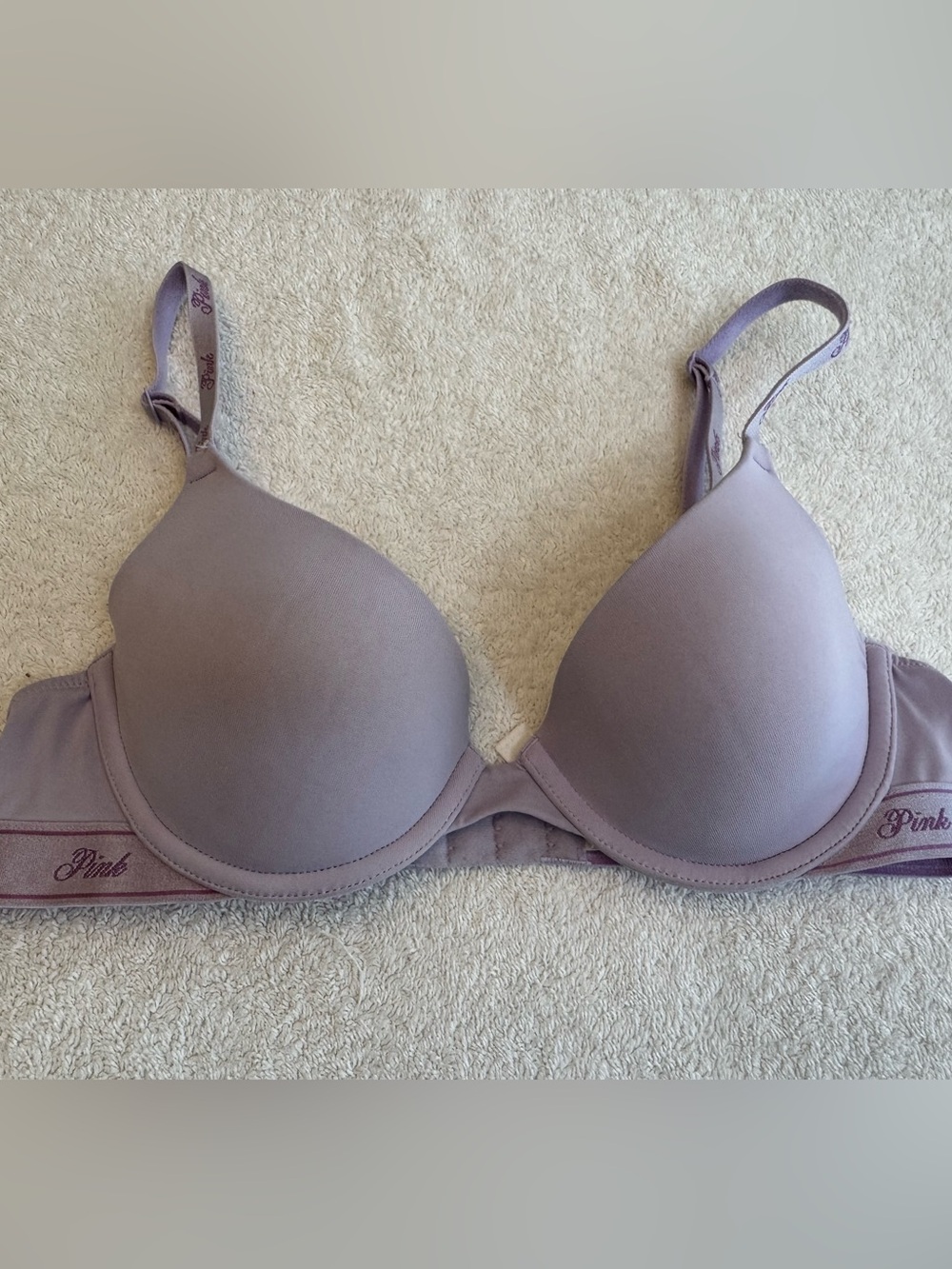 PINK Victoria's Secret Logo Band T-Shirt Bra Lightly Lined Underwire Purple 32B